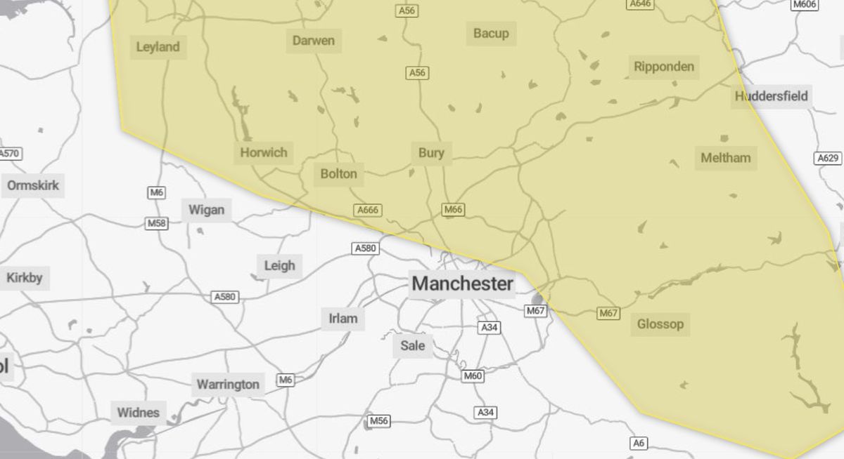 The areas covered by the warning