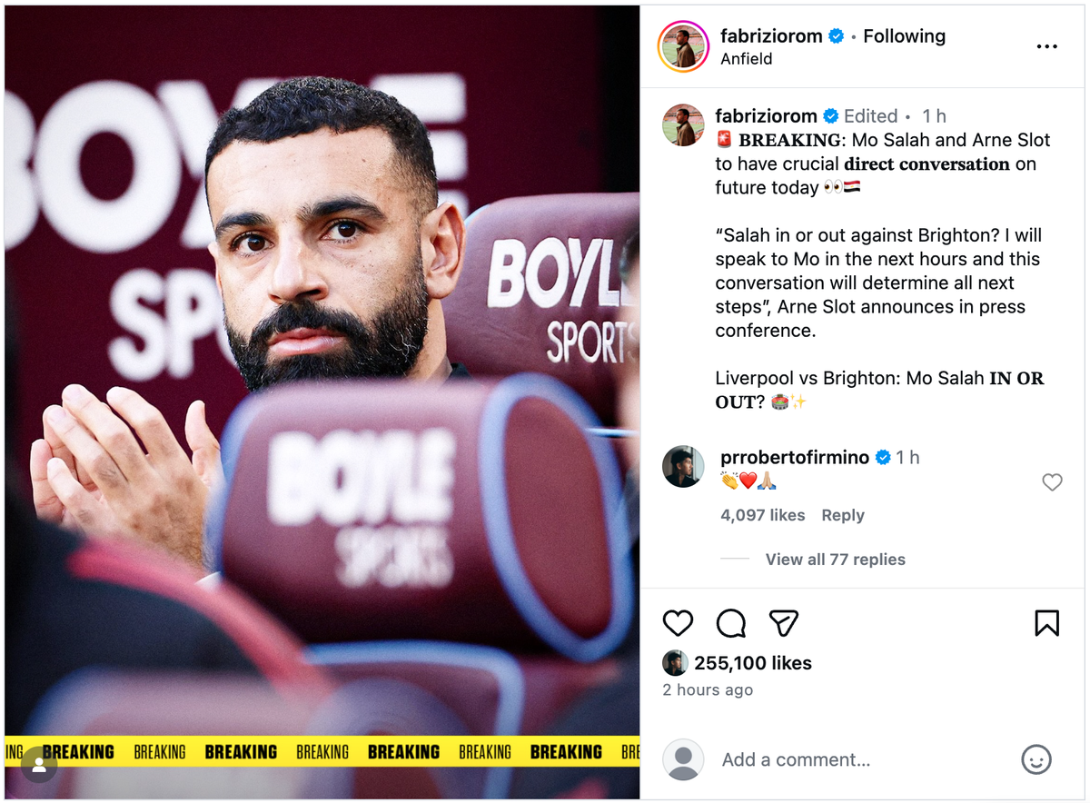 Roberto Firmino responds after Arne Slot's update on Mohamed Salah this Friday morning