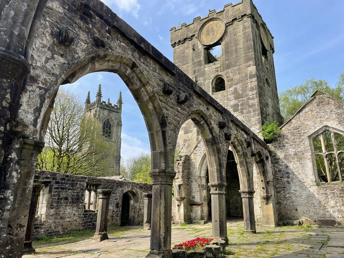 The ruined church of St Thomas a Becket in Heptonstall, which stands next to its replacement the St Thomas the Apostle Church
