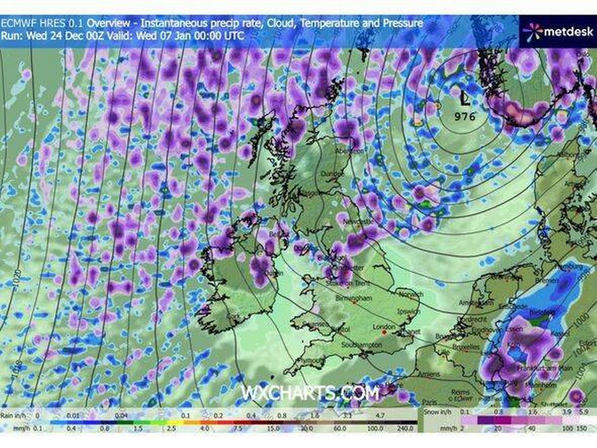 Weather front over a map of the UK