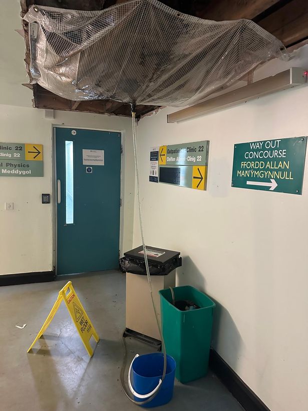 Collapsed ceiling in the University Hospital of Wales in Heath, Cardiff