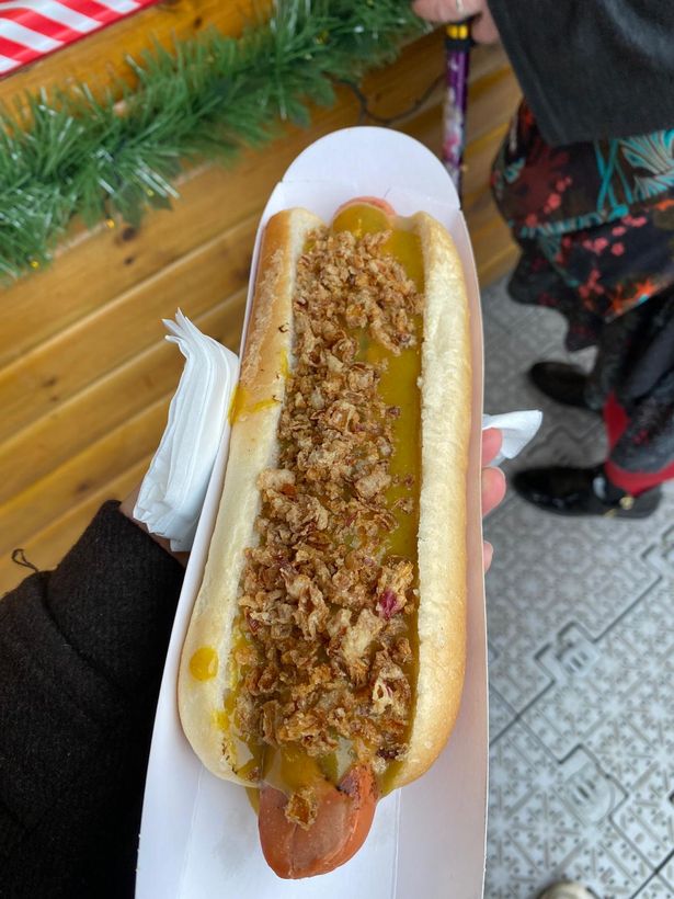 Vegan bratwurst at Manchester Christmas Markets