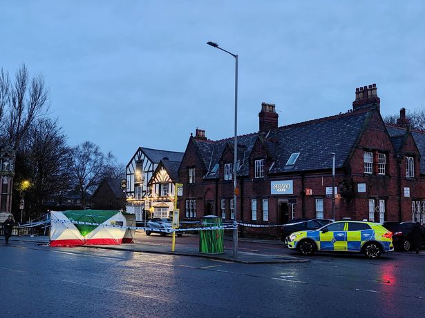 Police in West Derby Village after an alleged assault. 