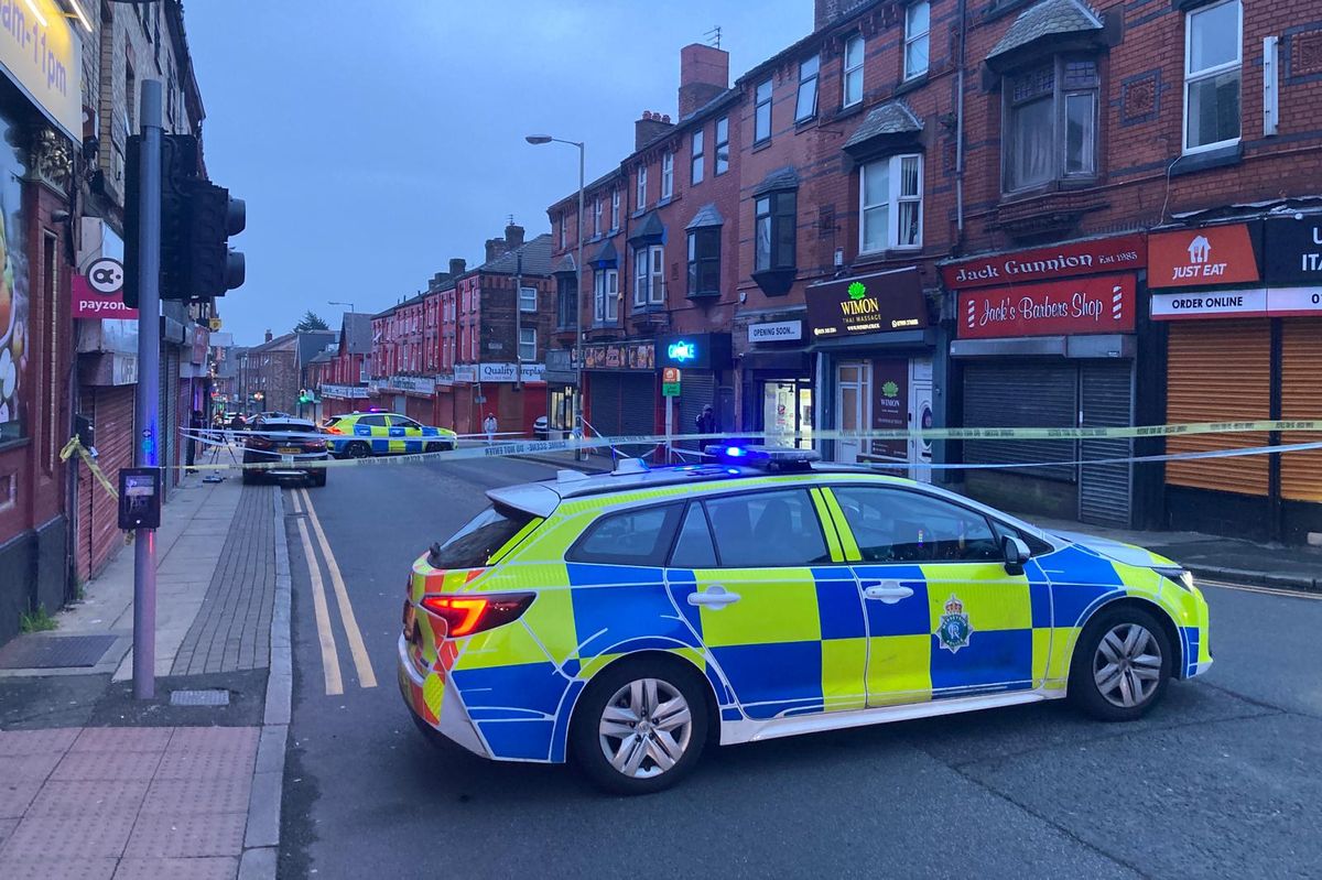 Police cordon in place on Breck Road in Anfield on Tuesday morning