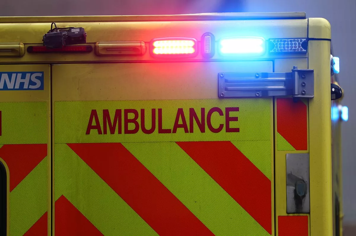  Emergency flashing lights are seen on an ambulance at Royal London Hospital on December 27, 2024 in London, England.