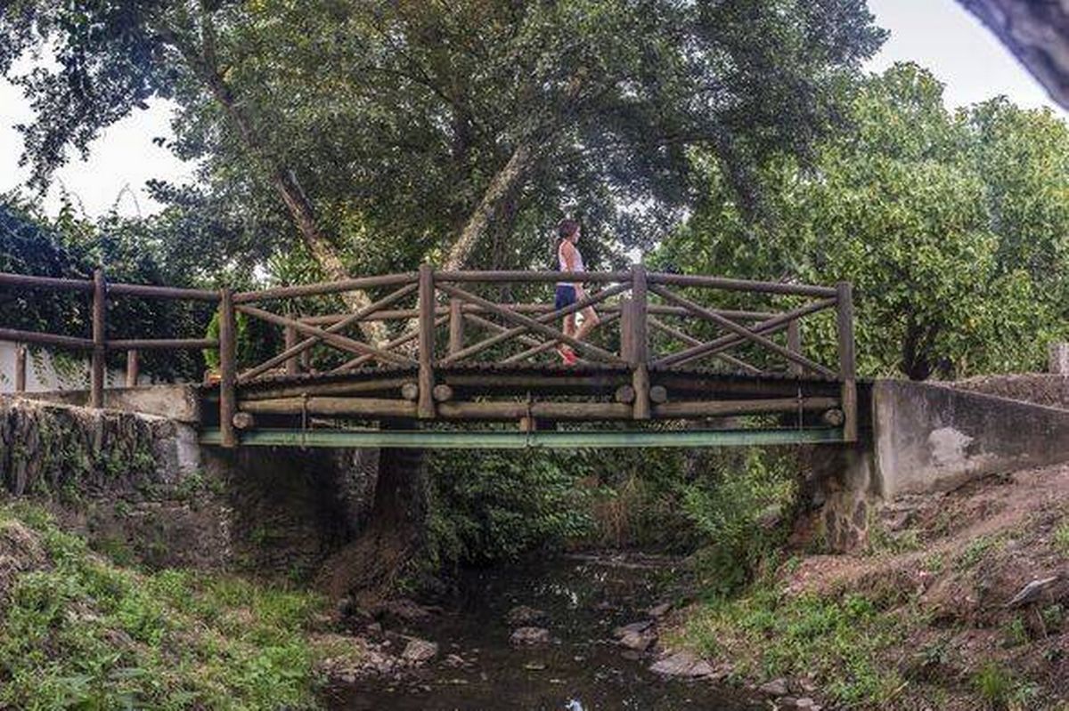 World shortest international bridge of El Marco, Extremadura, Spain