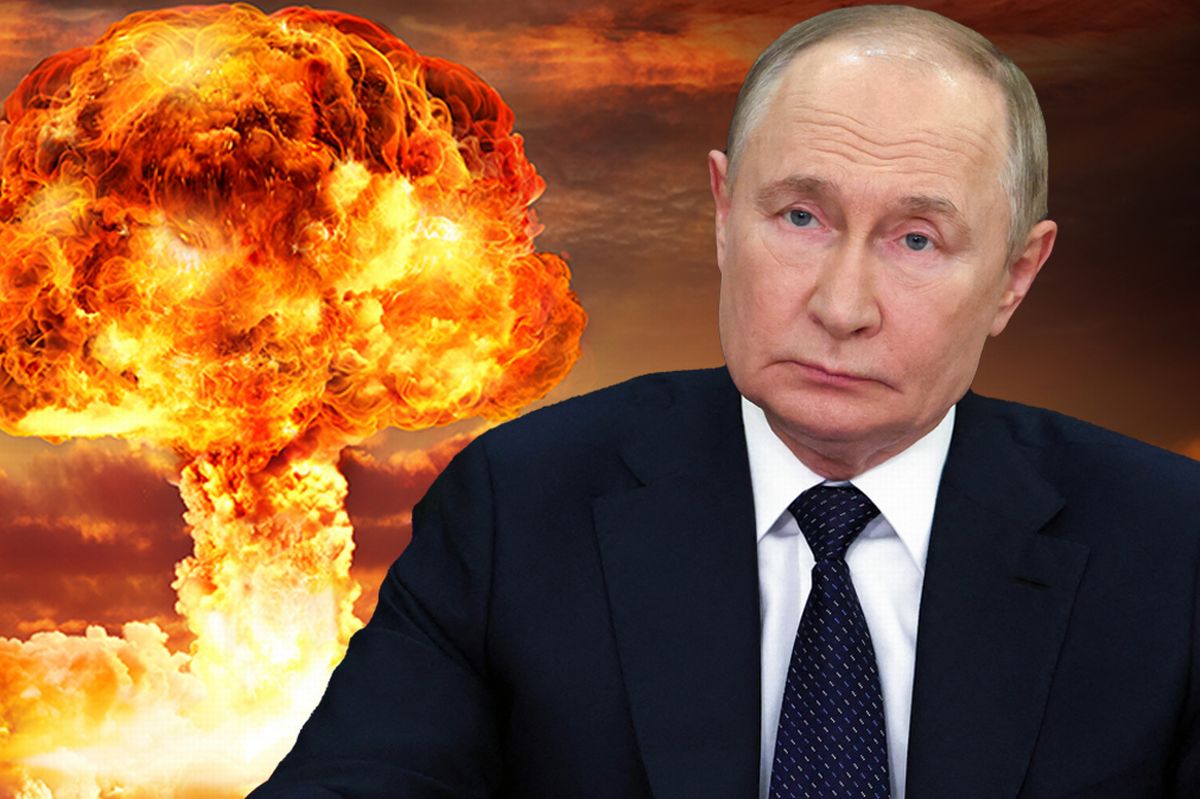 Split image: Putin/blast