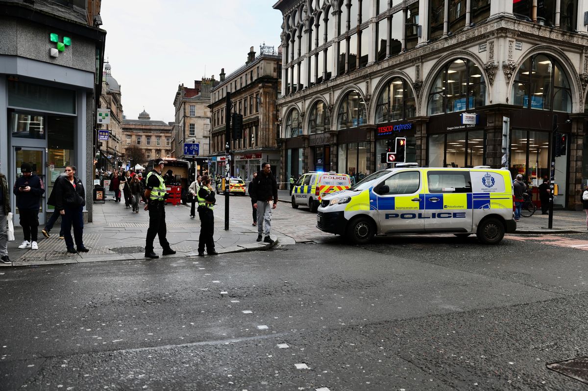 Police locked down the scene near Glasgow Central station