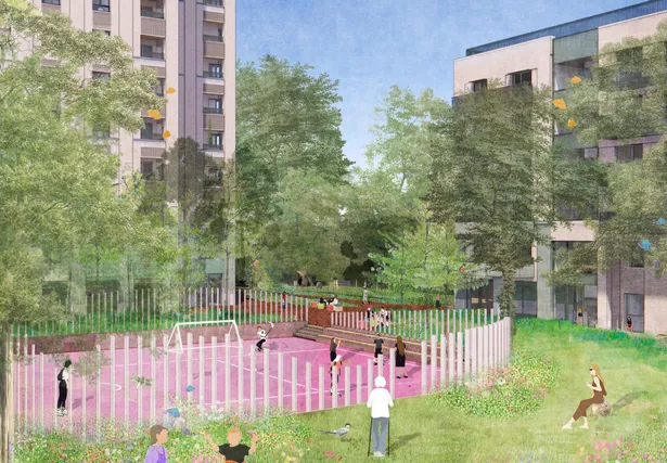 Visualisation of the new games area proposed for the Lennox Estate, Roehampton