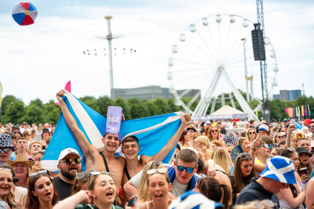 Music fans listen to Nathan Evans and The Saint PHNX Band perform on the third day of the TRNSMT Festival 2025 at Glasgow Green on July 13, 2025 in Glasgow