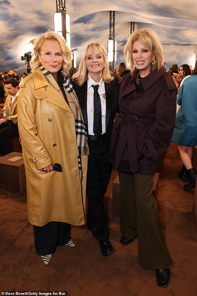 Ab Fab fans were sent wild earlier this year, when Jennifer and Joanna spectacularly reunited for the Burberry show at Kensington Gardens which closed London Fashion Week with a spectacle of Brit nostalgia