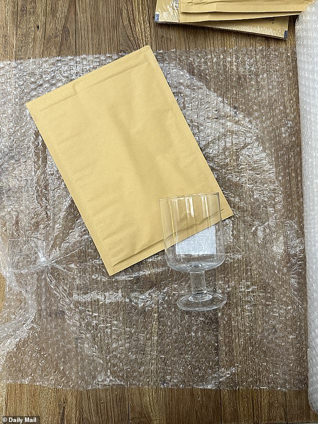 Each parcel contained the same Marks & Spencer wine glass, wrapped up in bubble wrap and placed inside a padded envelope