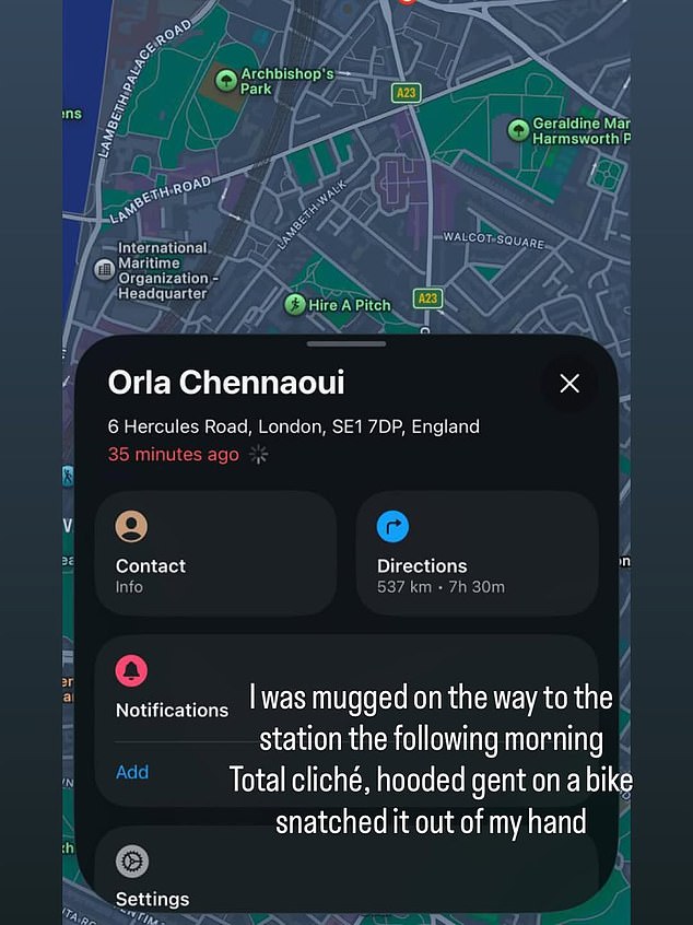 The presenter revealed she had been mugged the following morning in London