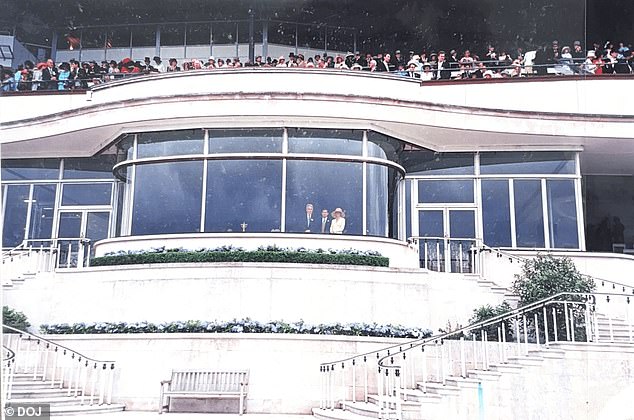 A wider image showing Ghislaine, Andrew Mountbatten-Windsor and Jeffrey Epstein at the Royal Ascot