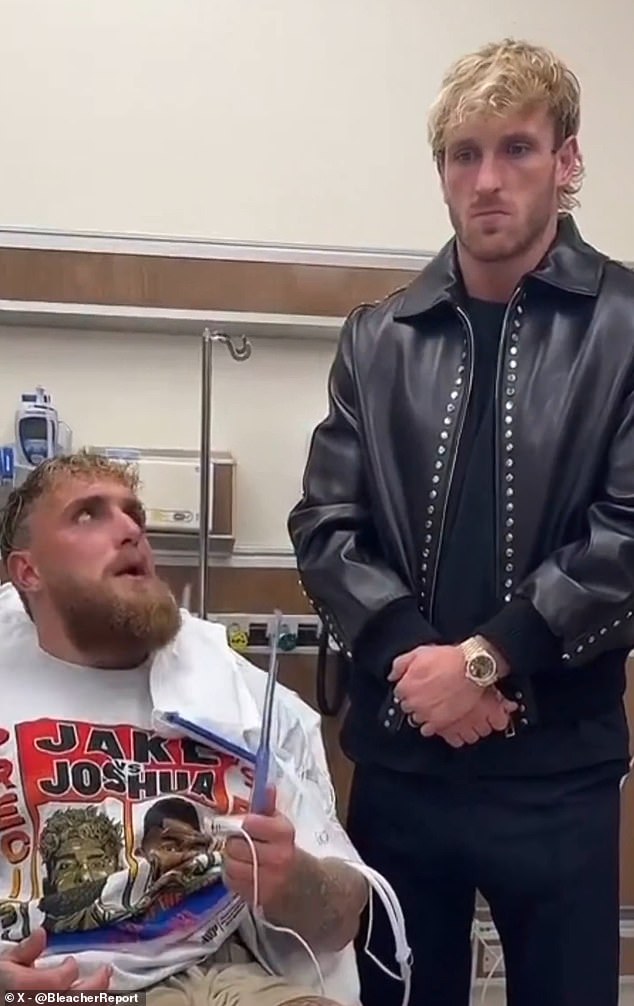The Paul brothers were then seen in a hospital room after Jake's jaw was broken in the bout