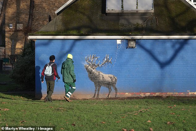 The work appeared 24 hours after two other pieces- confirmed Banksy's – of children, in Bayswater and near the Centre Point building in Central London