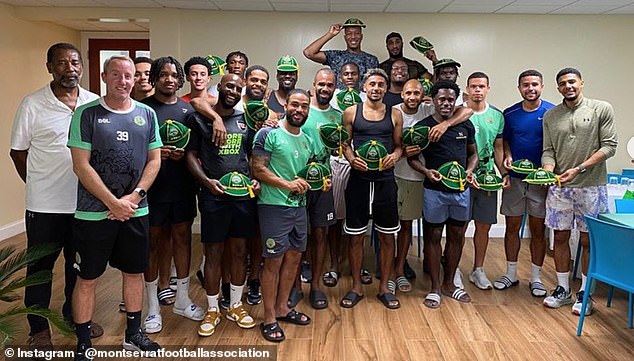 Bowyer's Montserrat players with their caps, which he paid for out of his own pocket. 'There were a few with tears in their eyes,' he says. 'They deserved it'