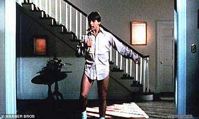 The 20-year-old uploaded a clip of his mother grooving on Christmas Day to Bob Seger's Old Time Rock And Roll in a nod to Cruise's hallway routine from the 1983 film (pictured)