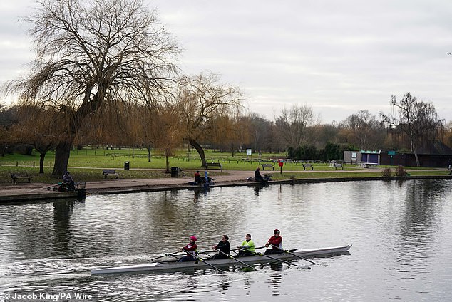Rowers on the river Avon in Stratford-upon-Avon in Warwickshire on Tuesday