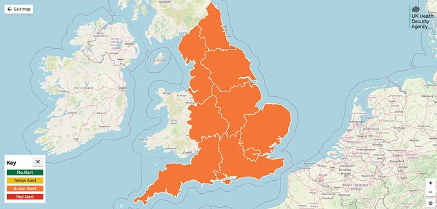 The UKHSA has issued amber cold-health alerts across the whole of England