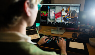 The view from over Levi Kaplan's shoulder as he works on TikTok research.