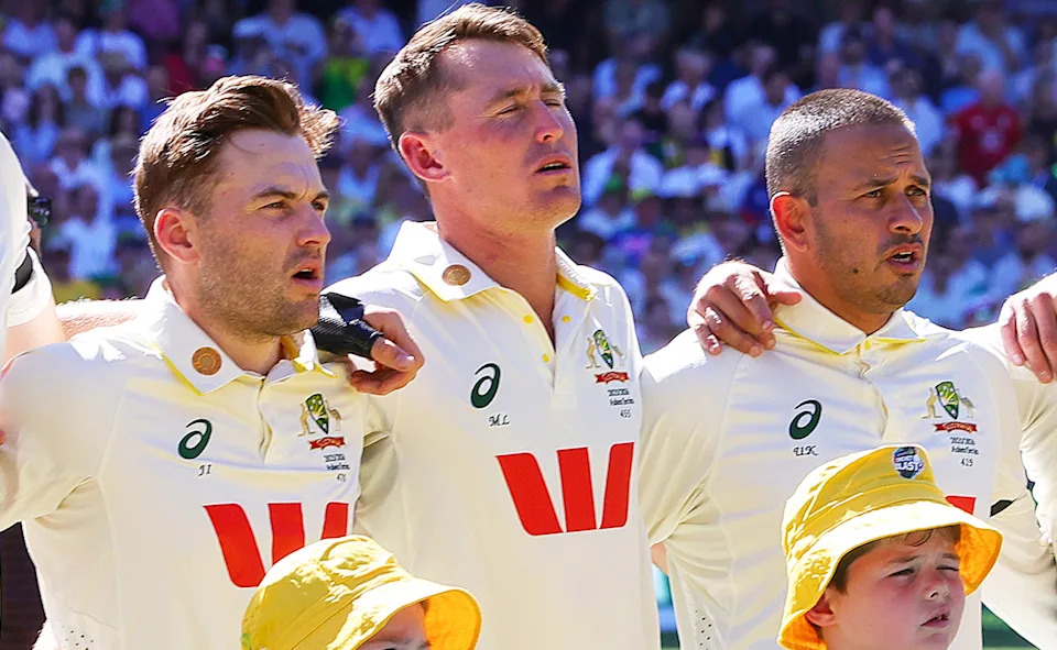 Josh Inglis, Marnus Labuschagne and Usman Khawaja before the third Ashes Test.