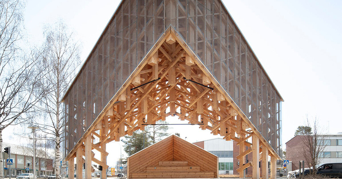 fractal timber canopy anchors communal space in eastern finland