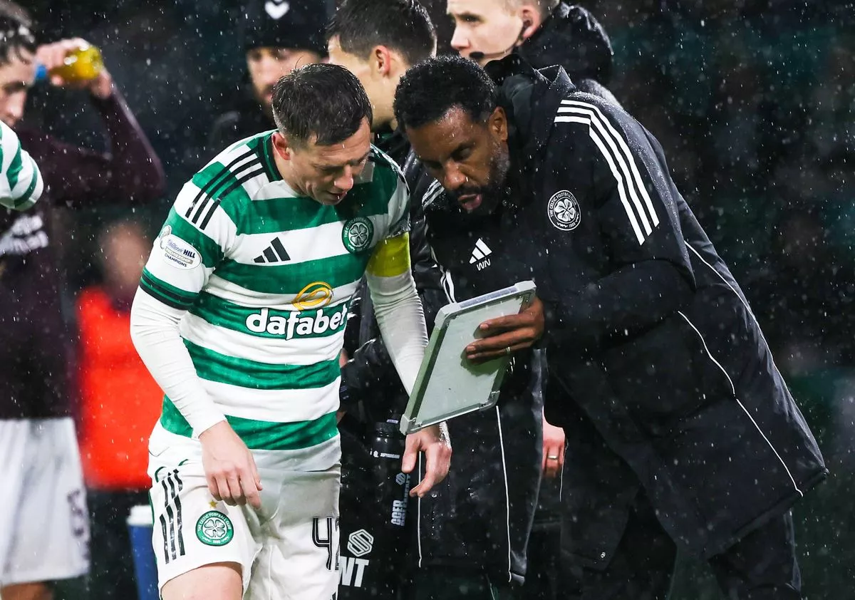 Celtic Manager Wilfried Nancy and Callum McGregor