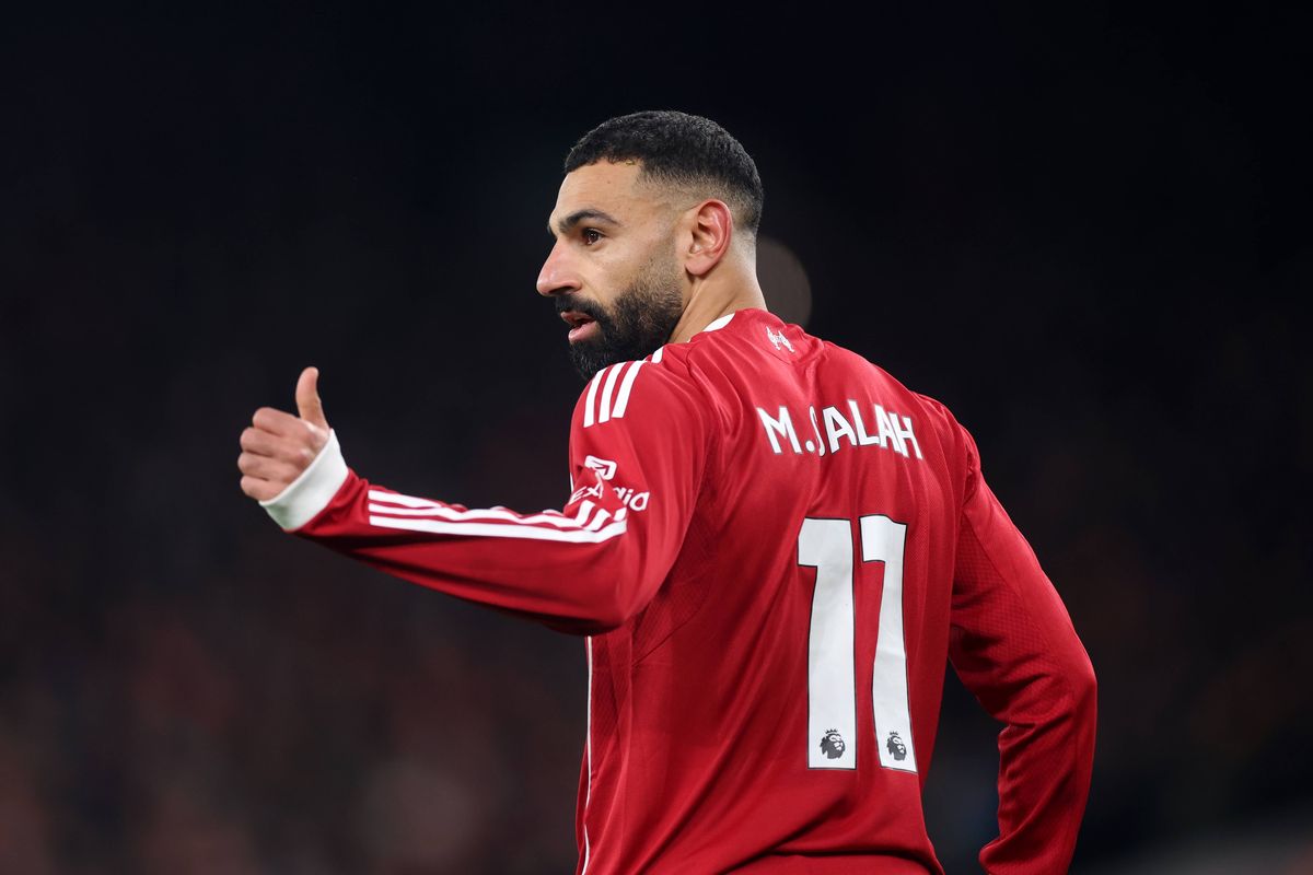 LIVERPOOL, ENGLAND - DECEMBER 03: Mohamed Salah of Liverpool gestures during the Premier League match between Liverpool and Sunderland at Anfield on December 03, 2025 in Liverpool, England. (Photo by Carl Recine/Getty Images)