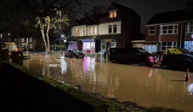 Flixton Road has partially flooded