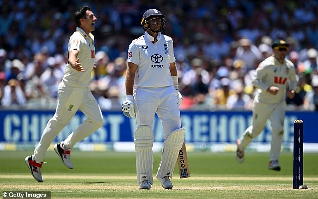 ADELAIDE, AUSTRALIA - DECEMBER 18: Joe Root of England is dismissed by Australia Pat Cummins during day two of the Third Test Match in the 2025-26 Ashes Series between Australia and England at Adelaide Oval on December 18, 2025 in Adelaide, Australia. (Photo by Gareth Copley/Getty Images)