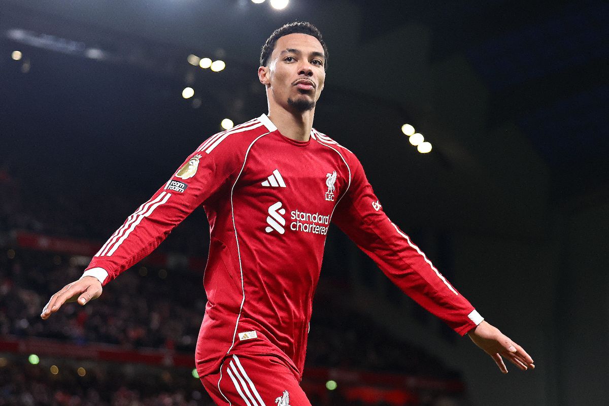 LIVERPOOL, ENGLAND - DECEMBER 13:  Hugo Ekitike of Liverpool celebrates after scoring a goal to make it 2-0 during the Premier League match between Liverpool and Brighton & Hove Albion at Anfield on December 13, 2025 in Liverpool, England. (Photo by Robbie Jay Barratt - AMA/Getty Images)