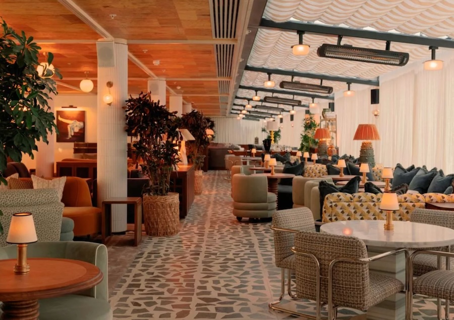 The eighth floor of Soho House Manchester - with bar area