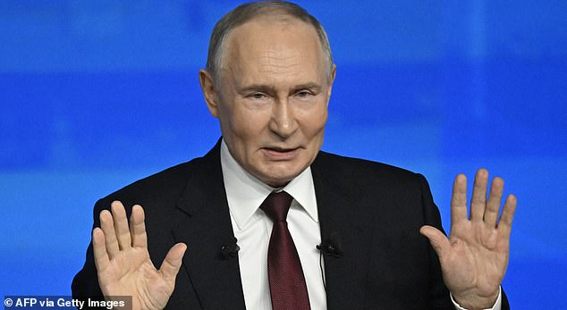 Russian President Vladimir Putin holds his annual end-of-year press conference in Moscow on December 19, 2025. (Photo by Alexander NEMENOV / AFP via Getty Images)