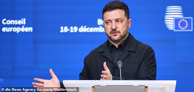 Mandatory Credit: Photo by dts News Agency Germany/Shutterstock (16138217ak) European Council: Volodymyr Zelensky, President of Ukraine, at a press conference European Council, Europa-Gebäude, Brussels, Belgium - 18 Dec 2025