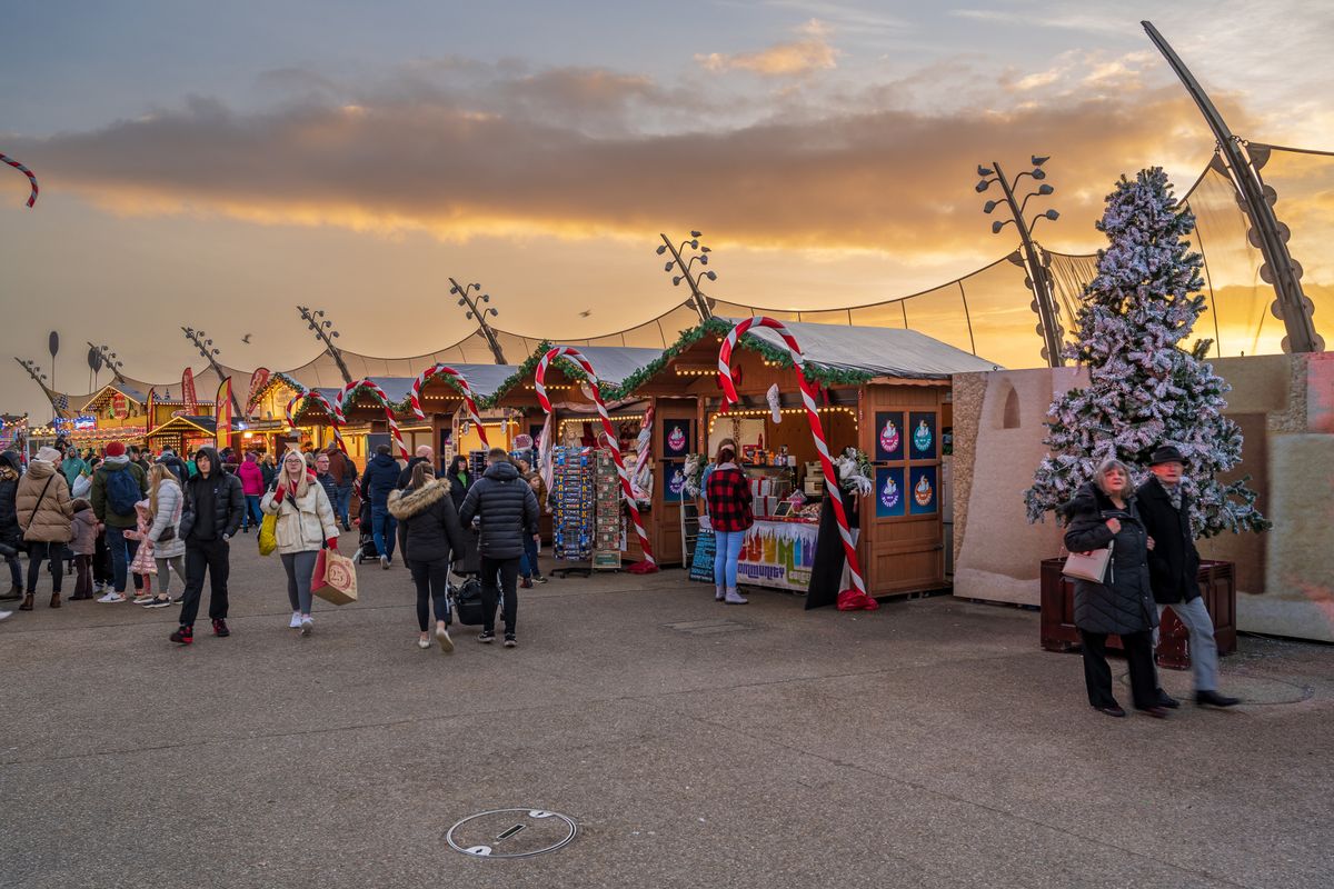 The Christmas village includes market stalls selling food, drink and gifts 