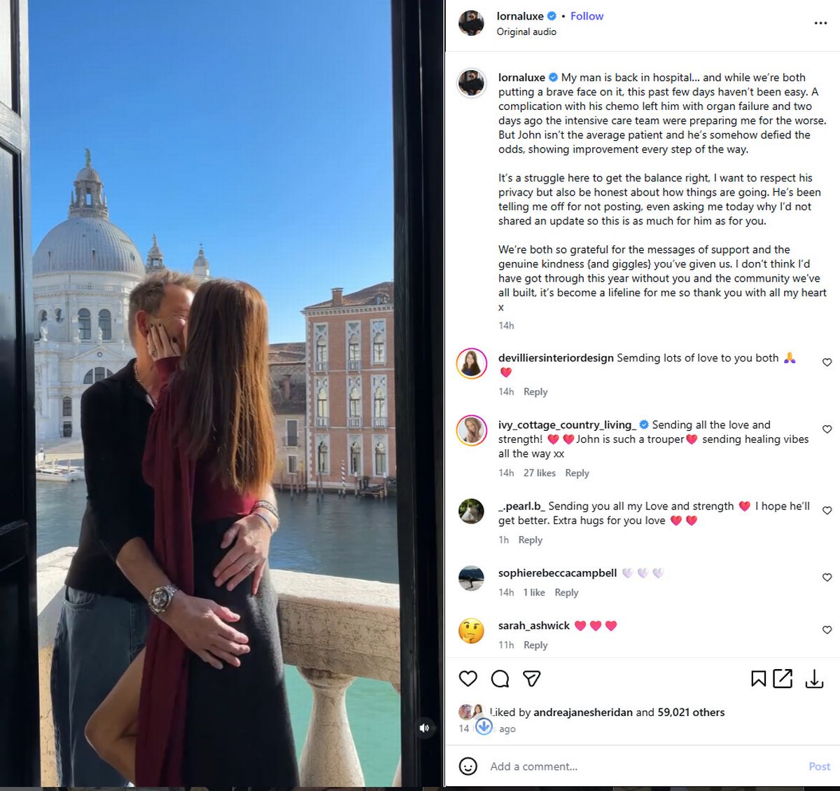 Lorna and John have been flooded with support from celebrity friends