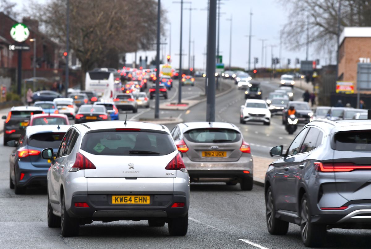 Queue of traffic outside Liverpool Shopping Park