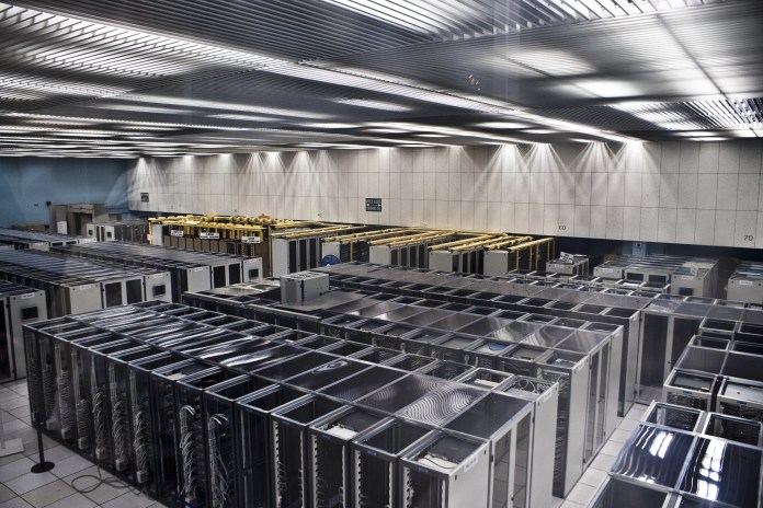 large server room with metal-like cupboards