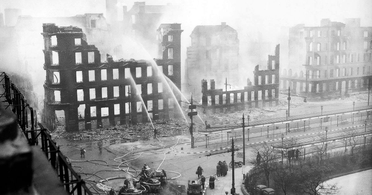 Devastation in Manchester after the raid. 24th December 1940