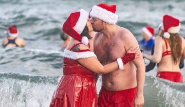 In pictures: Swimmers brave the cold for charity Christmas Eve splash at Helen’s Bay