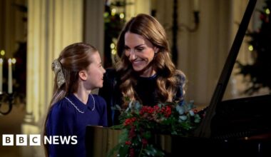 Catherine and Charlotte perform Christmas carol service piano duet