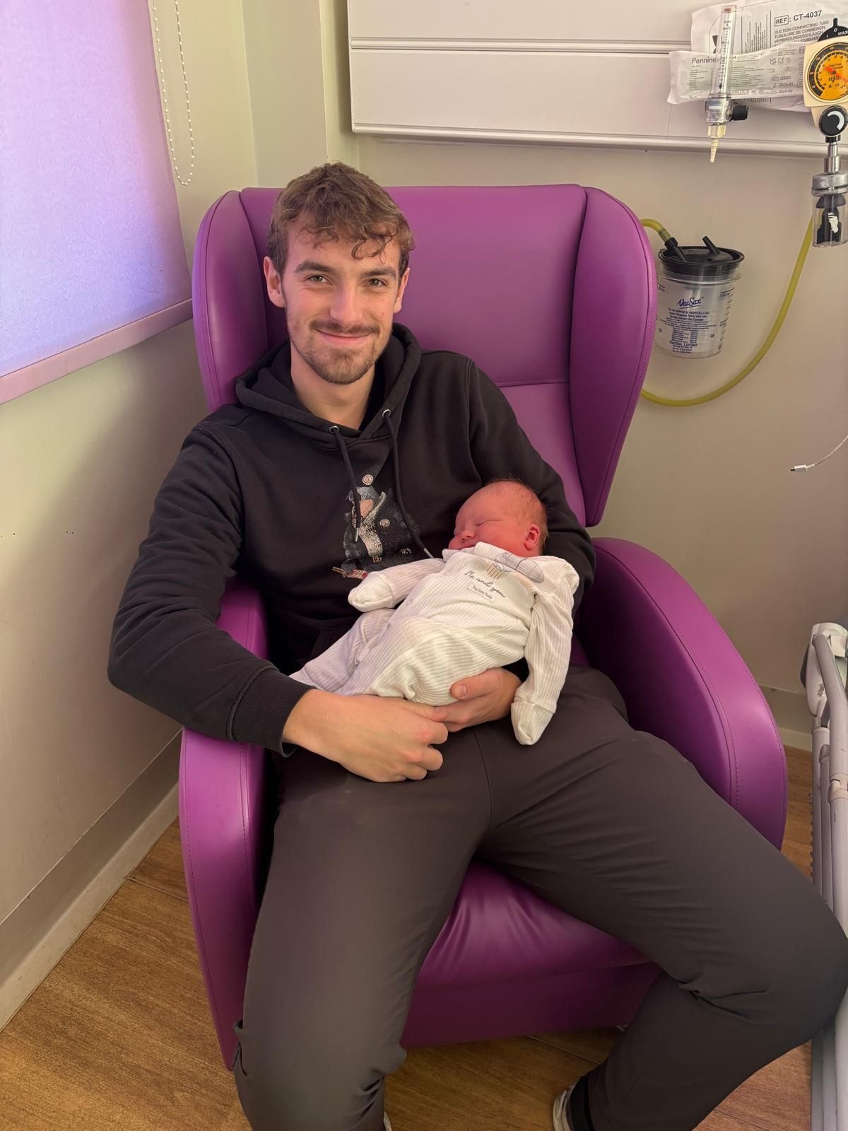 Dad Alfie Speakman with baby Louie, born Christmas Day at Liverpool Women's Hospital. 