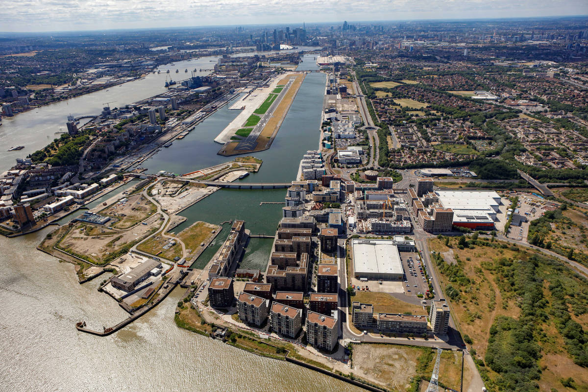 An aerial view of the Royal Docks
