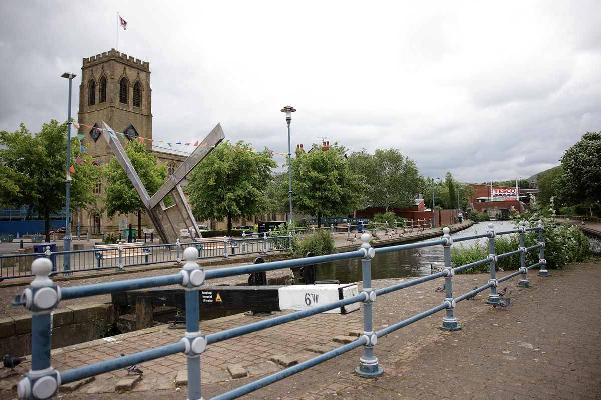 Stalybridge town centre with canal running through 