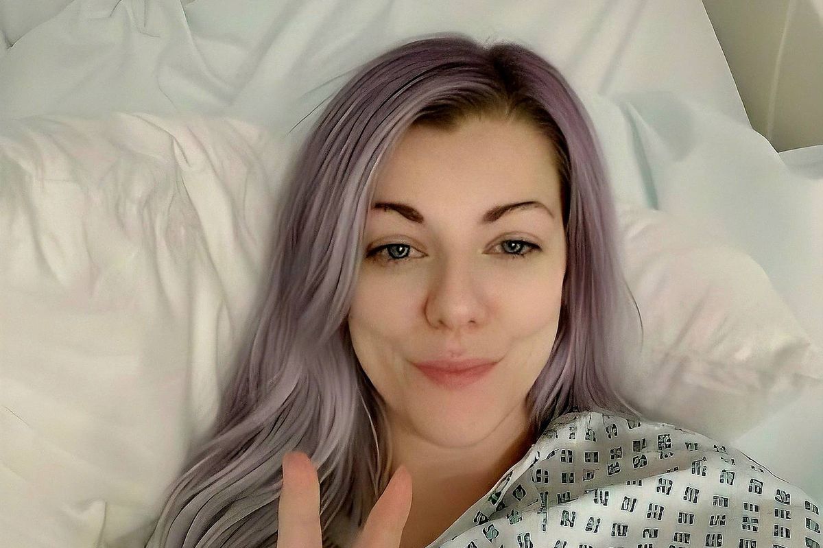 Vicky Taylor recovering from the diagnostic laproscopy which confirmed she had stage four severe deep infiltrating endometriosis after a two decade search for answers