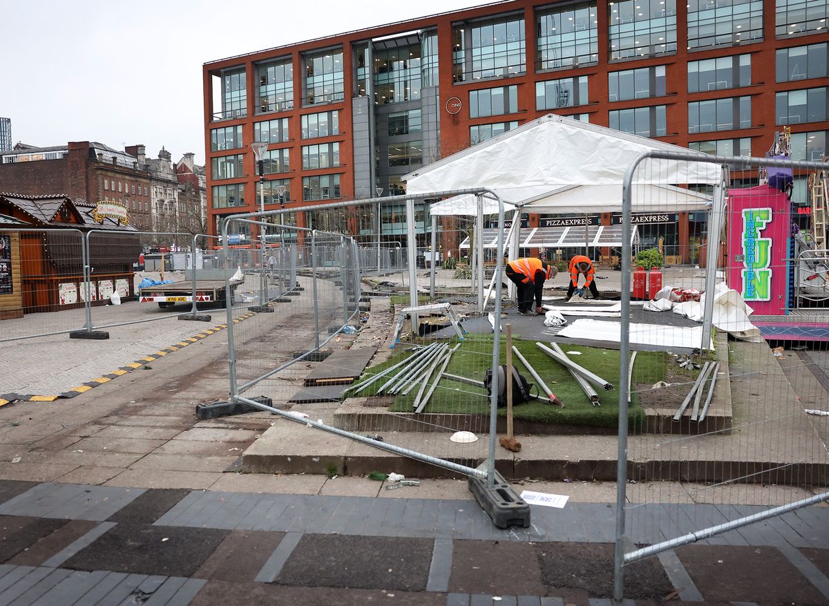 Christmas Markets being taken down in Manchester City Centre, December 2025
