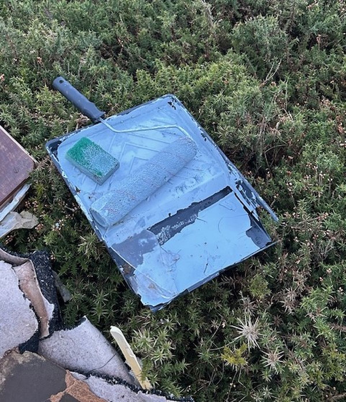 A decorator's paint tray and brush was among rubbish which spilled out of the caravan