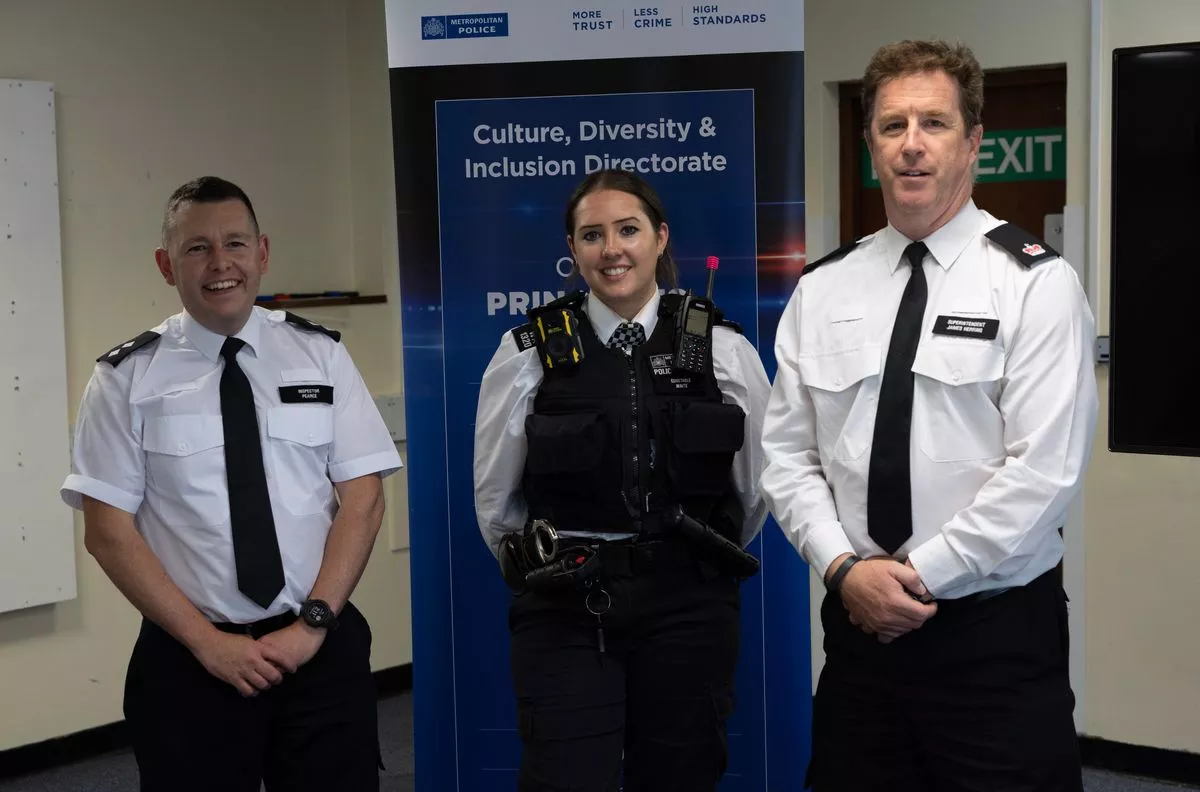 Inspector Pearce, Constable Watie and Superintendent James Herring pose in Ealing Police station in London, Britain 12 September 2025. Facundo Arrizabalaga/MyLondon