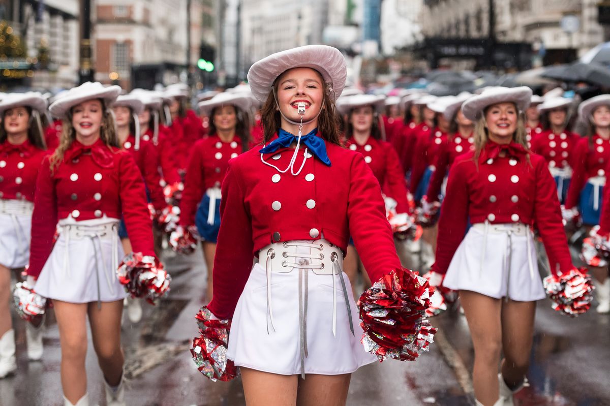Kilgore College Rangerettes perform in front of spectators during London's New Year's Day Parade in London, United Kingdom on January 01, 2025. The annual parade attracts 500,000 audience lining the streets in central London to watch performances by 10,000 participants from the USA, UK and Europe